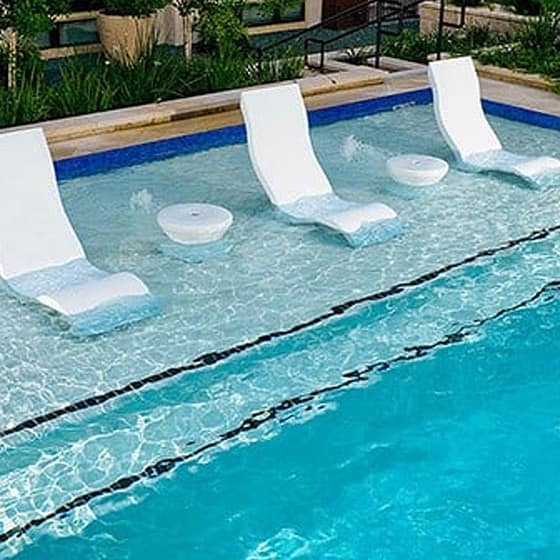 Pool Sunshelf with Small Bubbler Fountians